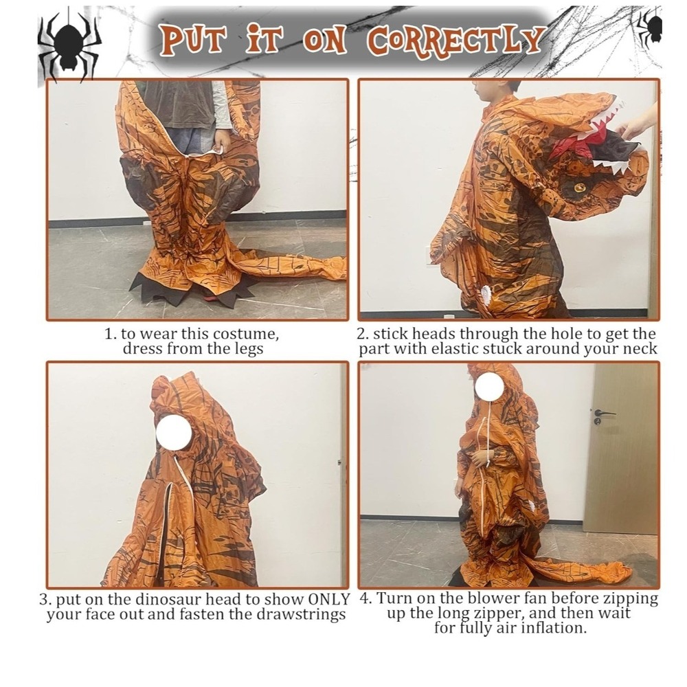 Lulu Home Inflatable Skeleton T-Rex Costume Kids Black Dinosaur 6.5FT 21224B K1 - Picture 9 of 13